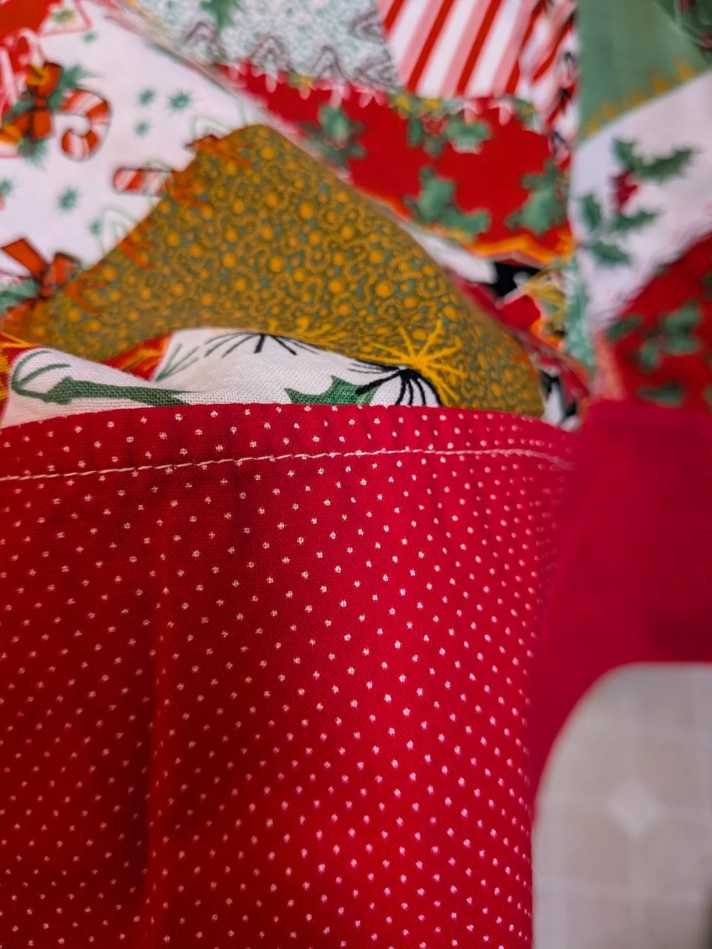 Handmade Christmas Patchwork Pillowcases Set of 2 Red Green Holiday Decor